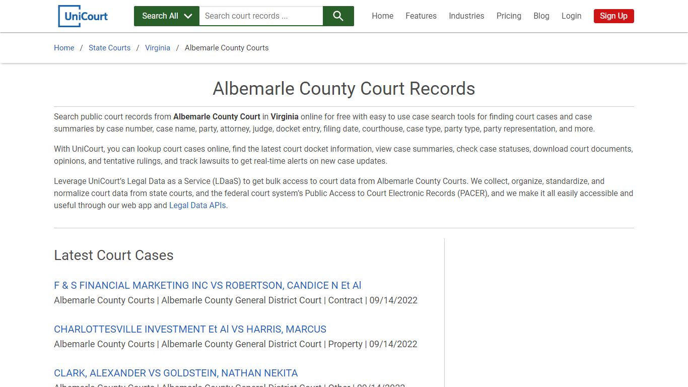 Albemarle County Court Records | Virginia | UniCourt